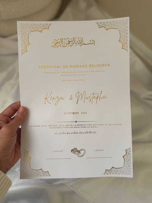 Certificat de mariage religieux