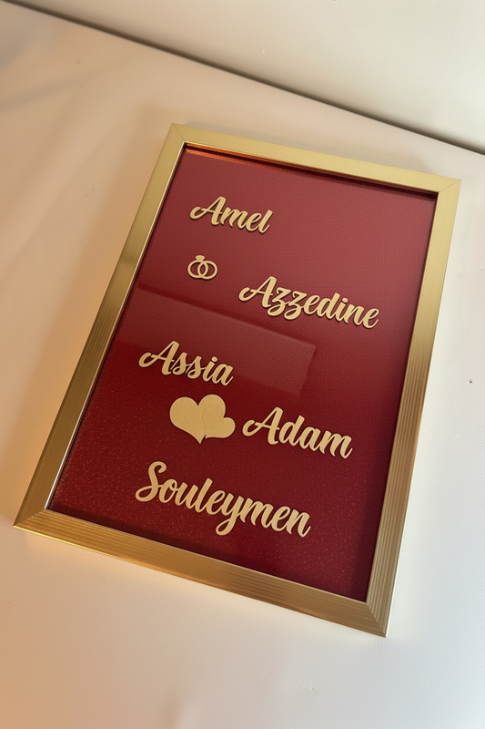 Cadre famille cœurs à gauche Adam à droite